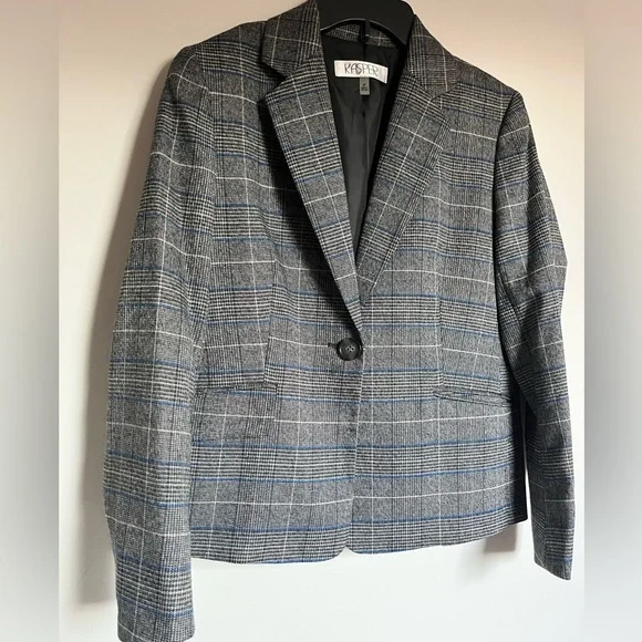 NWOT Kasper Women's Gray Blue Houndstooth Plaid Lined Blazer 4 P - Picture 4 of 12